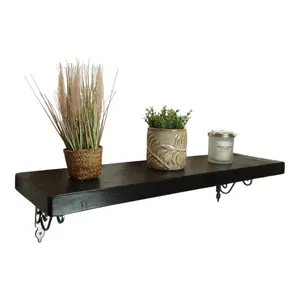 Solid Wood Handmade Rustical Shelf Black Ash 175mm 7 inch with Silver Metal Bracket WOZ Length of 90cm