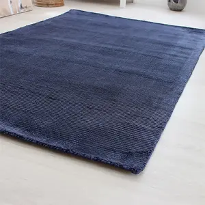 Plain Navy Modern Handmade Rug For Dining Room Bedroom & Living Room-100cm X 150cm