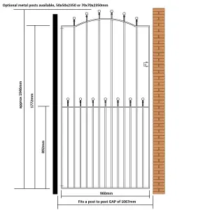 MANA Ball Top Tall Bow Top Metal Garden Gate 1067mm GAP x 1940mm High MAZP34