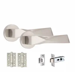 1 Set Aura Design Door HandlesInternal Sets With Latch and BB HInges Round Rose Satin Nickel Finish