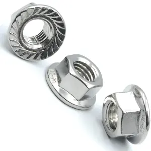 M8 (10 pcs) Hex Flanged Nuts with Serrated Flange A2 Stainless Steel DIN 6923 Flanged Nut