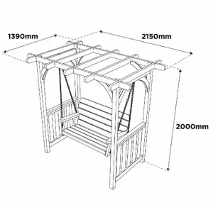 Woodshaw Appleton Wooden Garden Swing Seat Bench 2 Seater With Pergola Roof