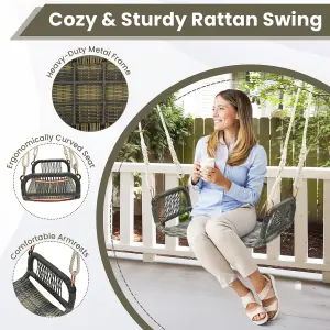 Costway Patio Swing Bench Backless Rattan Woven Patio Wicker w/ Hanging Ropes