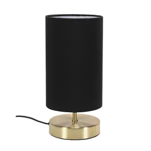 ValueLights Francis Pair - Brushed Gold Cylinder Touch Dimmer Table Lamp with Black Fabric Shade Bedside Light Bedside Light