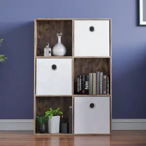 Vida Designs Durham Dark Wood 2x3 Cube Storage Unit & Set of 3 White Foldable Cube Storage Baskets