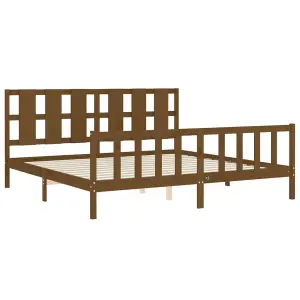 Berkfield Bed Frame with Headboard Honey Brown 200x200 cm Solid Wood