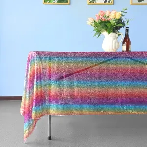 Neel Blue 70x144 Inch Rectangle Sequin Tablecloth, Rainbow