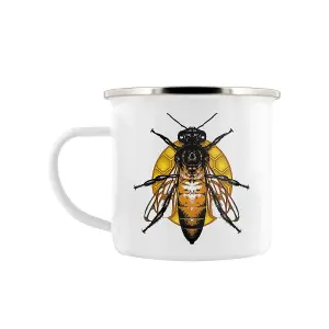 Grindstore Queen Bee Enamel Mug White/Yellow (One Size)