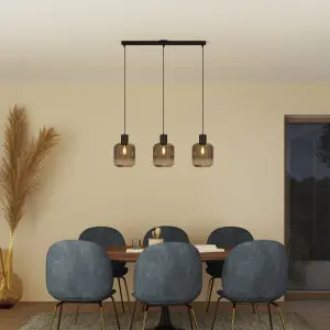 GoodHome Shepton Traditional Matt Black Smoked effect 3 Lamp Pendant ceiling light