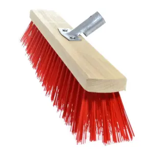 Heavy Duty Garden Broom Head, Outdoor 16" Synthetic Hard Bristle Sweeping Brush for Cleaning Gardens, Yards, Patios (Red)