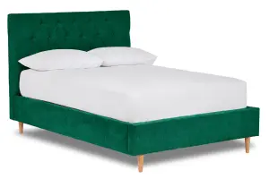 Solstice Modern Tall Chesterfield Fabric Bed Base Only 4FT Small Double- Brecon Emerald