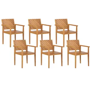 Set of 6 Garden Chairs BARATTI Acacia Wood Light Wood