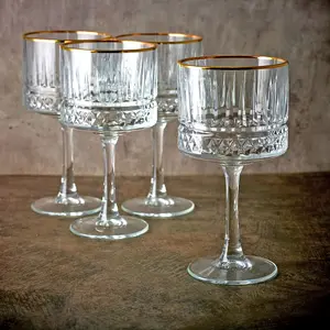 Queensway Home & Dining 500ml 4 Pcs Cocktail Goblets Gold Rimmed Long Stemmed Martini Glass