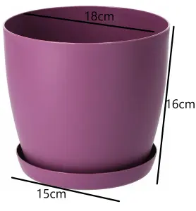 Plant Pots Flower Planter 6 Colours 8 sizes Matt Plastic Pot + Saucer Tray Deco Violet 18cm