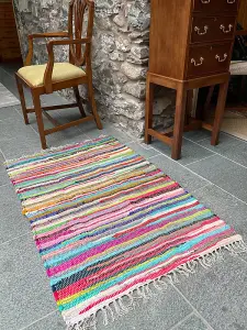 SHANTI Shabby Chic Rag Rug Flat Weave Design - L100 x W165 - Multicolour