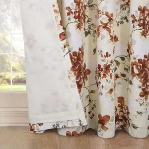 Home Curtains Betty Fully Lined Floral 66w x 54d" (168x137cm) Terracotta Eyelet Curtains (PAIR)