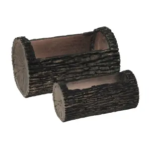 simpa 2PC Woodland Textured Trunk Style Plastic Trough Planters