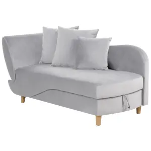 Left Hand Velvet Chaise Lounge with Storage Light Grey MERI II