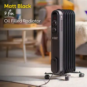 Russell Hobbs Electric Heater 1500W Black 7 Fin Oil Filled Radiator with 2 Year Guarantee RHOFR7004B