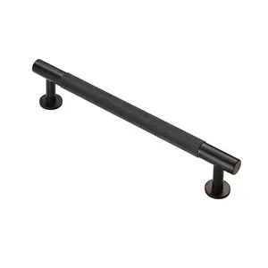 4x Knurled Bar Door Pull Handle 190 x 13mm 160mm Fixing Centres Matt Black