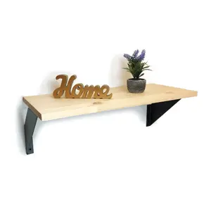 Solid Pine Rustical Shelf Primed with Black FLAT Bracket 25x120cm