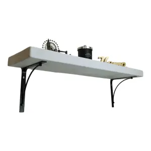 Solid Wood Handmade Rustical Shelf White 225mm 9 inch with Black Metal Bracket BOW Length of 60cm