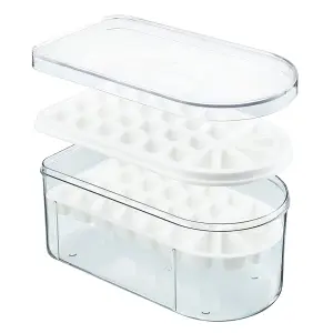 Ice Cube Tray & Container - Multi Layer Ice Bucket Storage Box with Scoop & 2 Moulds That Make Up to 58 Cubes - 10 x 11.5 x 21cm