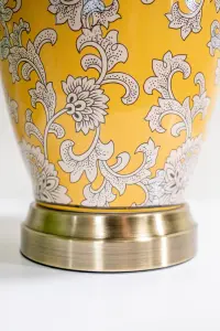 Yellow Floral Ceramic Table Lamp with Pleated Shade