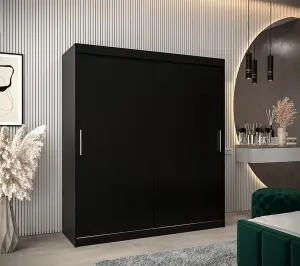 Tokyo Contemporary 2 Sliding Door Wardrobe 9 Shelves 2 Rails Black Matt (H)2000mm (W)1800mm (D)620mm