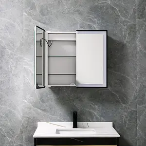 Double Door Anti Fog LED Illuminated Mirrored Bathroom Cabinet with Shaver Socket&Bluetooth Speaker W 650 x H 600 mm