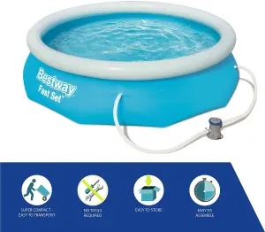 Bestway 3.05m x 0.76m Fast Set Water Paddling Swimming Pool Set with Pump