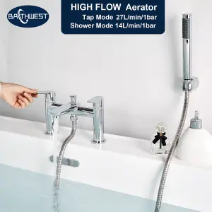 BATHWEST Bathroom Double Handle Mixer Monobloc Tap with Handheld Shower Head Chrome