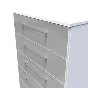 Chester 5 Drawer Chest in Uniform Grey Gloss & White (Ready Assembled)