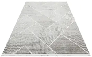 Silver Outdoor Rug, Geometric Striped Stain-Resistant Rug For Patio Decks, 3mm Modern Outdoor Area Rug-160cm X 220cm