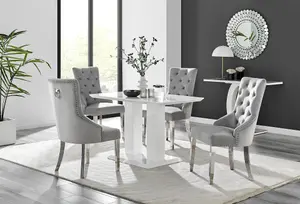 Furniturebox UK 4 Seater Dining Set - Imperia White High Gloss Dining Table and Chairs - 4  Grey Belgravia Silver leg Chairs