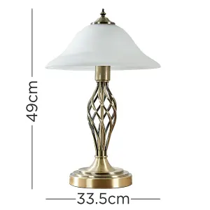 ValueLights Antique Brass Barley Twist Table Lamp With Frosted Alabaster Shade - Complete With 6w LED Bulb In Warm White