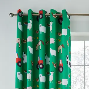 Catherine Lansfield Farmyard Animals 66x72 Inch Eyelet Curtains Two Panels Green