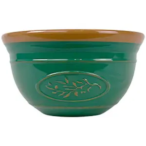 Olive Planter Bowl 30cm Dark Green with Brown Rim