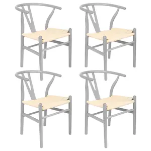 Nicholas Winter Beech Wooden Wishbone Dining Chairs - Grey/Natural - Set of 4