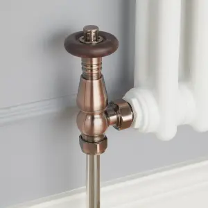 GoodHome Polished Copper Angled Thermostatic Radiator valve & lockshield (Dia)15mm x ½"