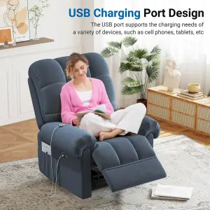 Electric Recline Sofa Chair for Adults with USB Port,Comfy Teddy Fleece Adjustable, Blue Grey