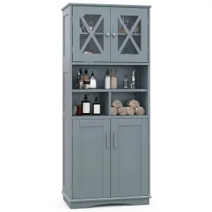 COSTWAY 145 cm Tall Bathroom Cabinet Kitchen Cupboard Sideboard Cabinet w/ Acrylic Doors