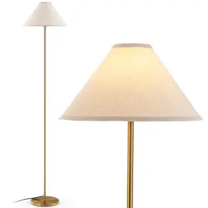 COSTWAY 162 cm Standing Pole Lamp w/ Linen Shade Gold Floor Lamp Foot Switch