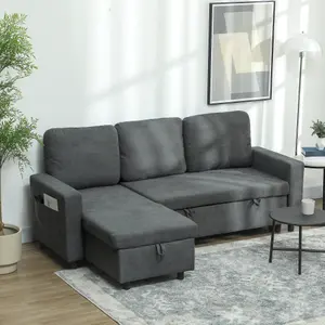 HOMCOM Pull Out Sofa Bed L Shape Corner Sofa w/ Reversible Chaise Dark Grey