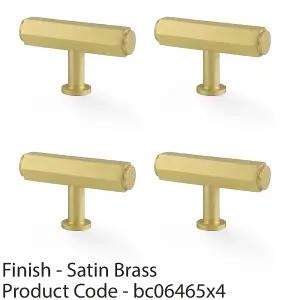 4 PACK - Industrial Hex T Bar Cabinet Door Knob - 55mm x 38mm - Satin Brass Pull Handle