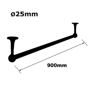 Suspended Wardrobe Round Rail 25mm TH Support 900mm