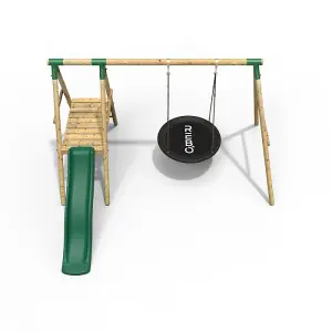 Rebo Rosetta Wooden Garden Swing Set with Platform and Slide - Green