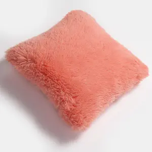 Fluffy Fleece Cushion Plump Filled Supersoft Warm Chair Pillow, Square - Coral