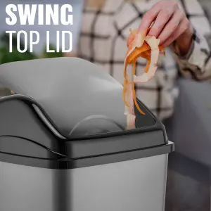 50l Plastic Flip Top Waste Bin - Swing Lid Garbage Rubbish Kitchen Dustbin