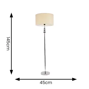 ValueLights Marissa Chrome Stacked Ball Floor Lamp with Natural Drum Shade - LED Bulb Included